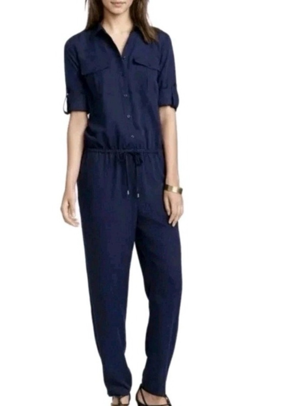 Ralph Lauren Navy Utility Jumpsuit with Drawstring Waist - Size 14